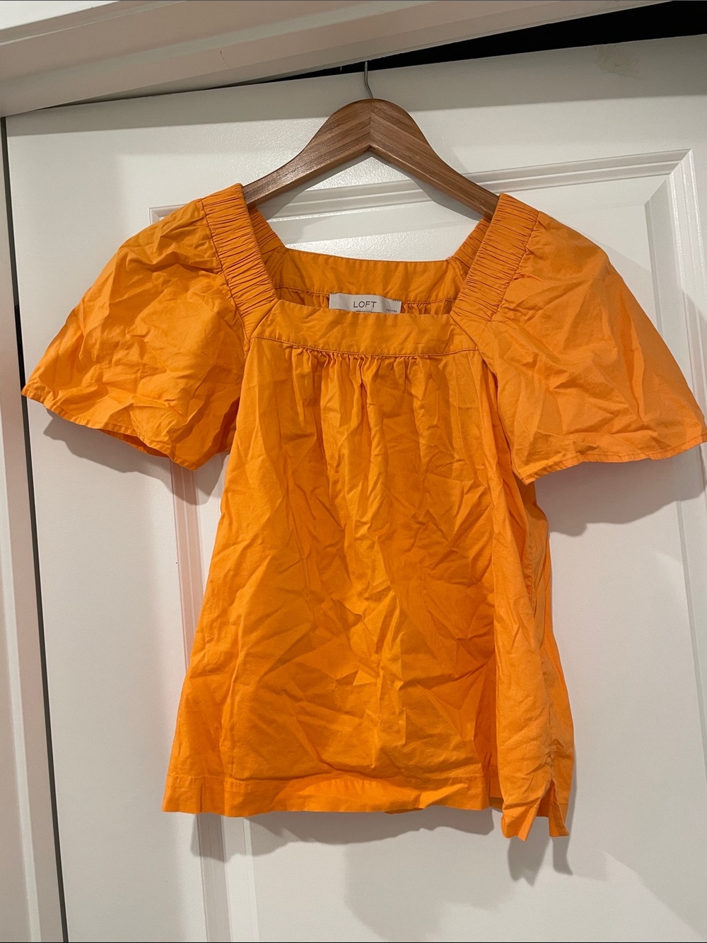 LOFT Bright Orange Square Neck Puff Sleeve Top xxs petite